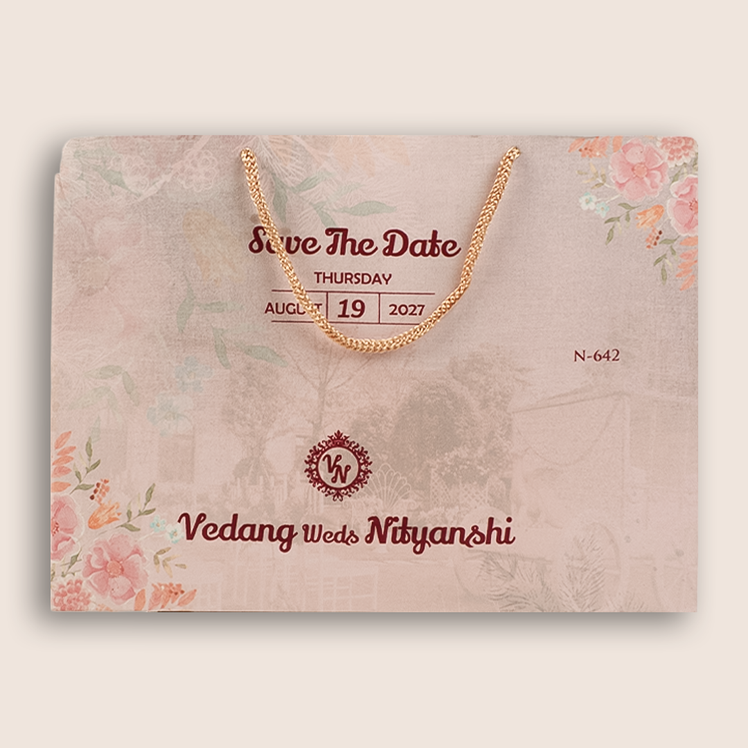 Pink Bride Groom Padded Door Style Wedding Card - KVN06420