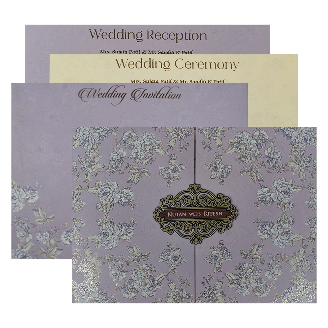 Pastel Lavender Floral Padded Wedding Card-KRE27880