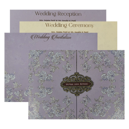 Pastel Lavender Floral Padded Wedding Card-KRE27880
