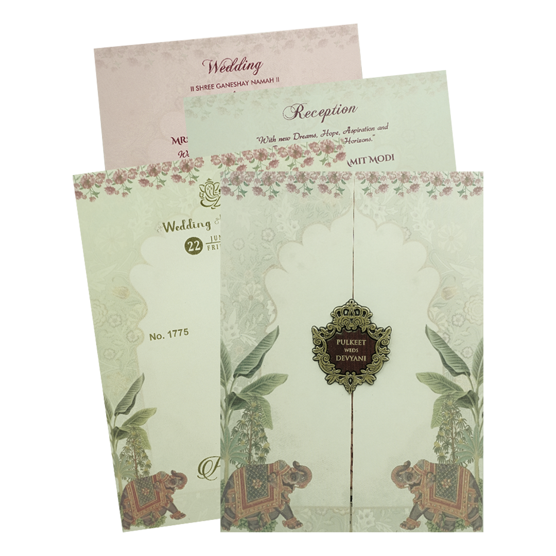 Beige Elephant Door Style Wedding Invitation Card - KJTS1775