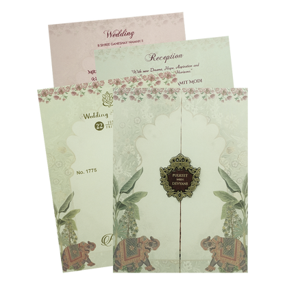 Beige Elephant Door Style Wedding Invitation Card - KJTS1775