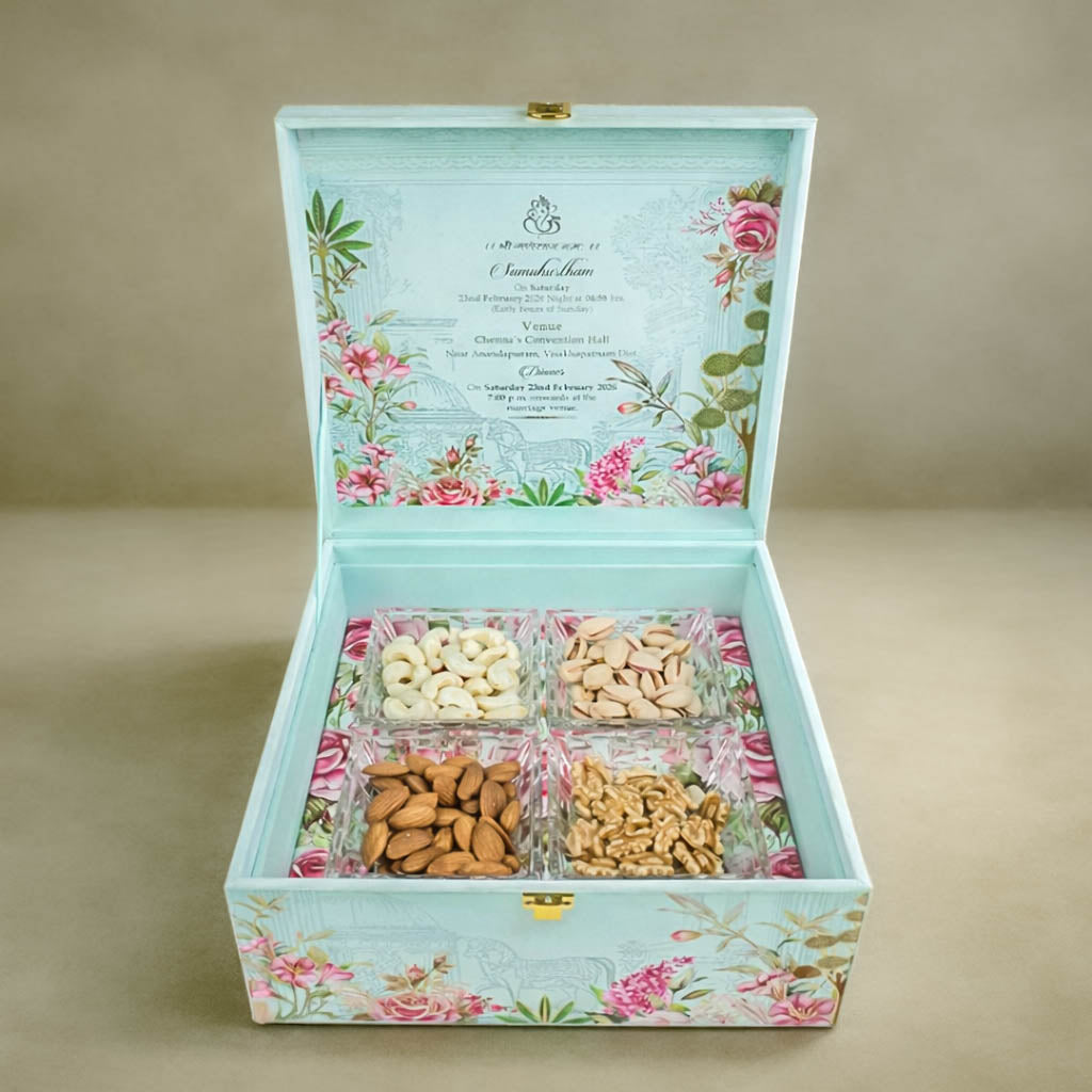 Blue Pink Floral Luxury Invitation Box-KNLW202531