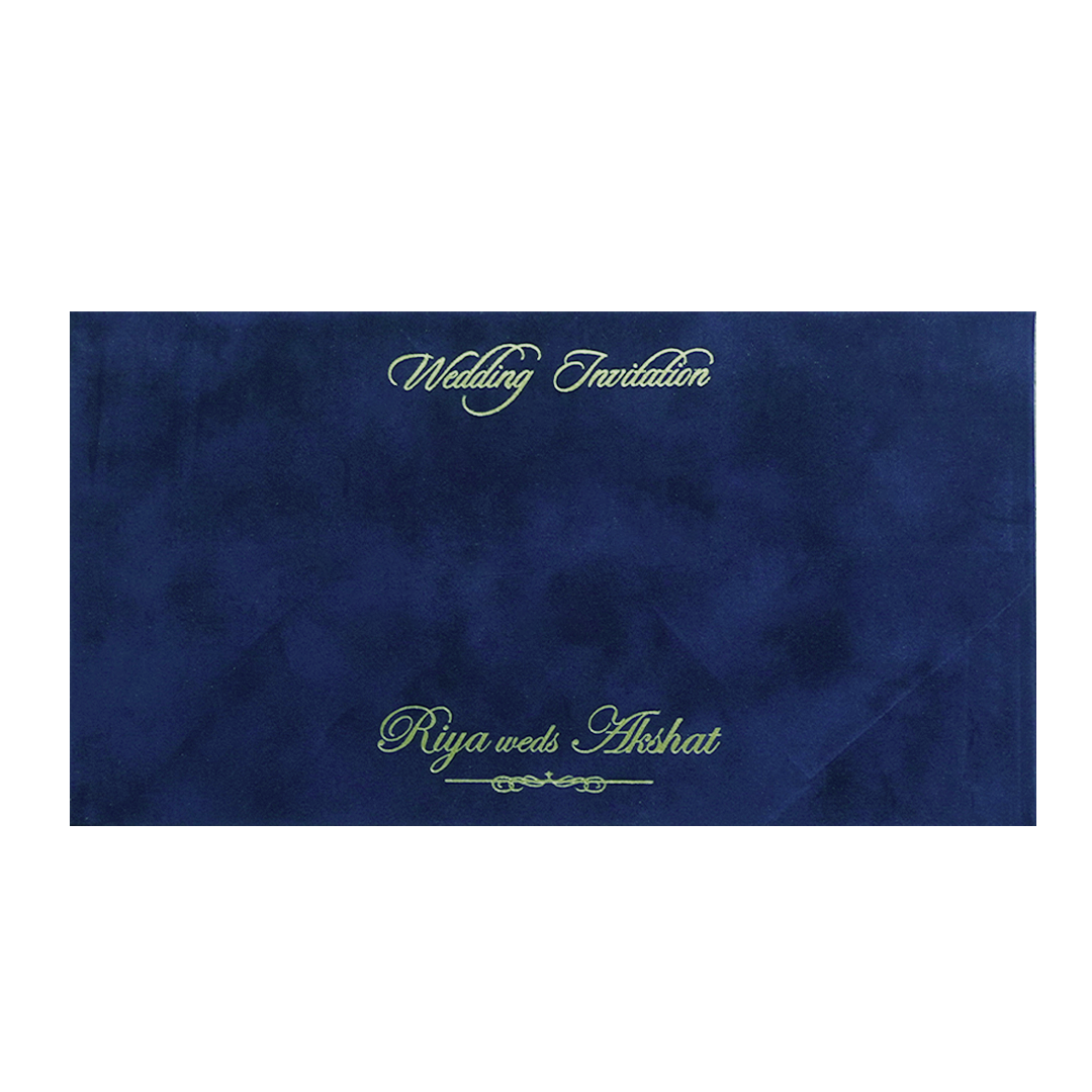 Royal Blue Velvet Padded Wedding Card -  KMMWD1148