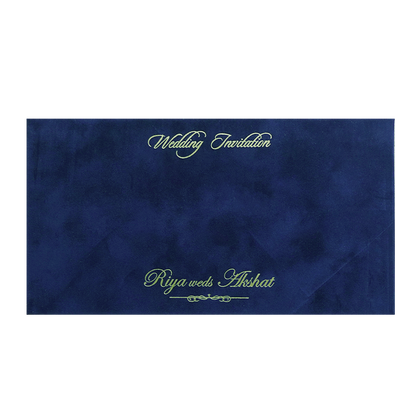 Royal Blue Velvet Padded Wedding Card -  KMMWD1148
