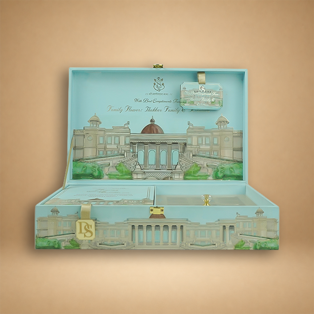 Light Blue Premium Palace Luxury Invitation box - KNLW202532