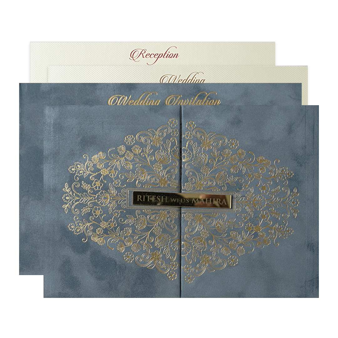 Grey Floral Gatefold Padded Wedding Card-KMMWD1165