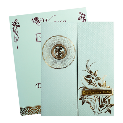 Mint Blue Ganesha Floral Wedding Card-KNZ7203BL