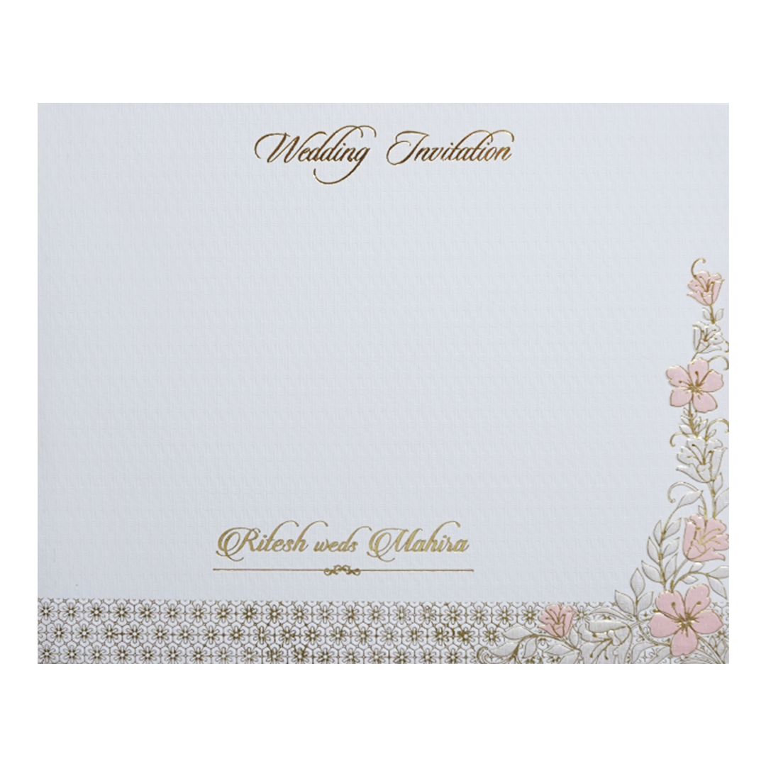 White Gatefold Padded Floral Wedding Card-KMMWD1112