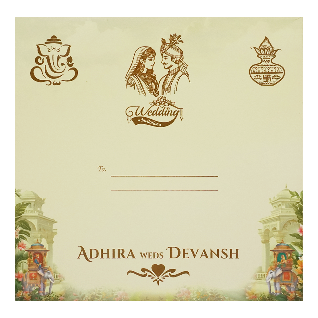 Royal Procession Elephant Padded Wedding Card - KSH72770