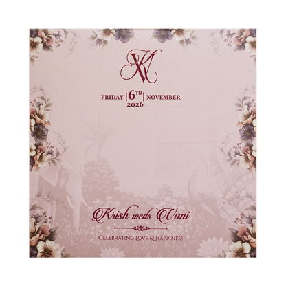 Pink Padded Floral Door Wedding Card - KVN07650