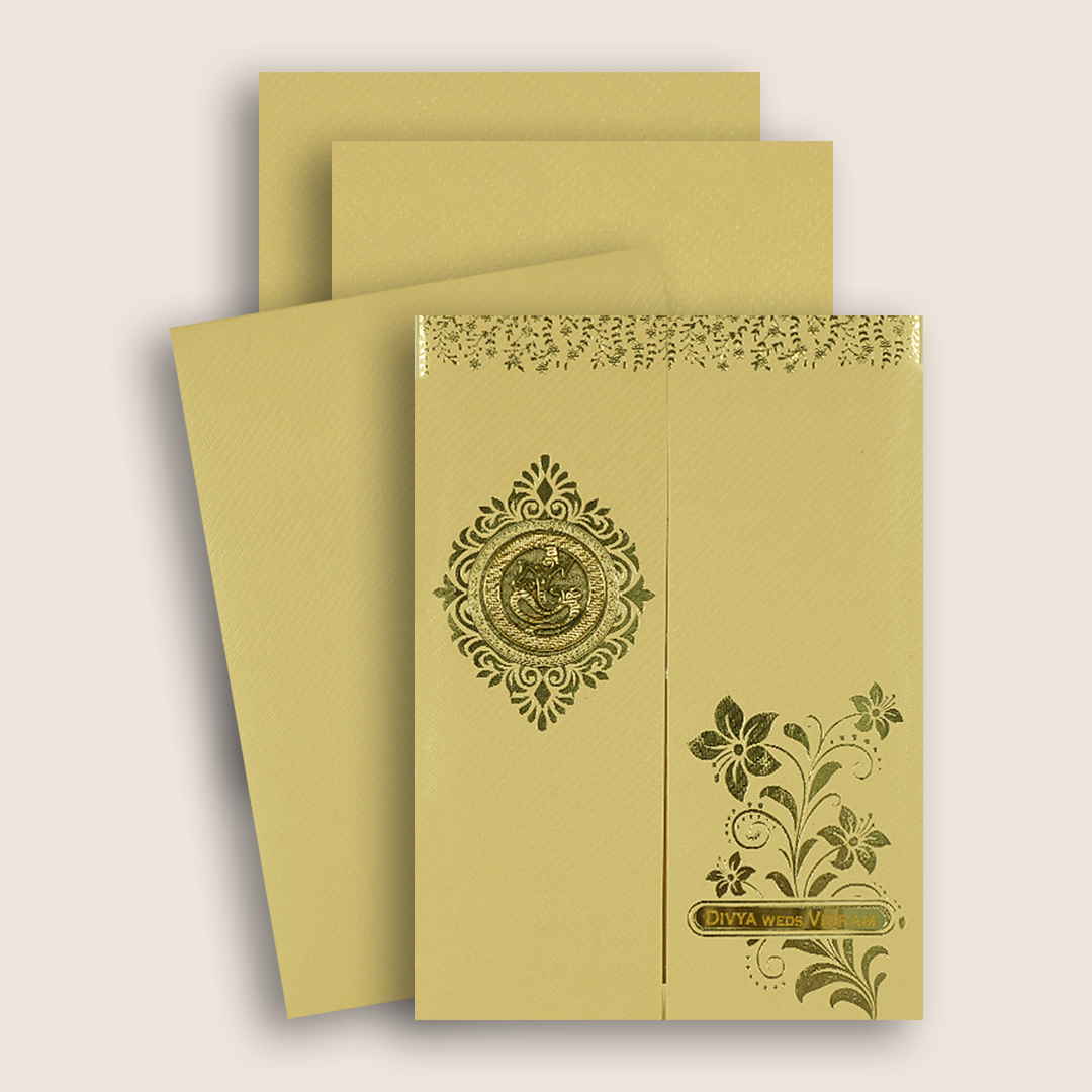 Cream Gold Floral Door Style Wedding Card - KNKTG049