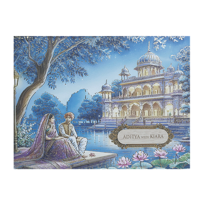 Blue Palace Couple Theme Wedding Card - KFR16290