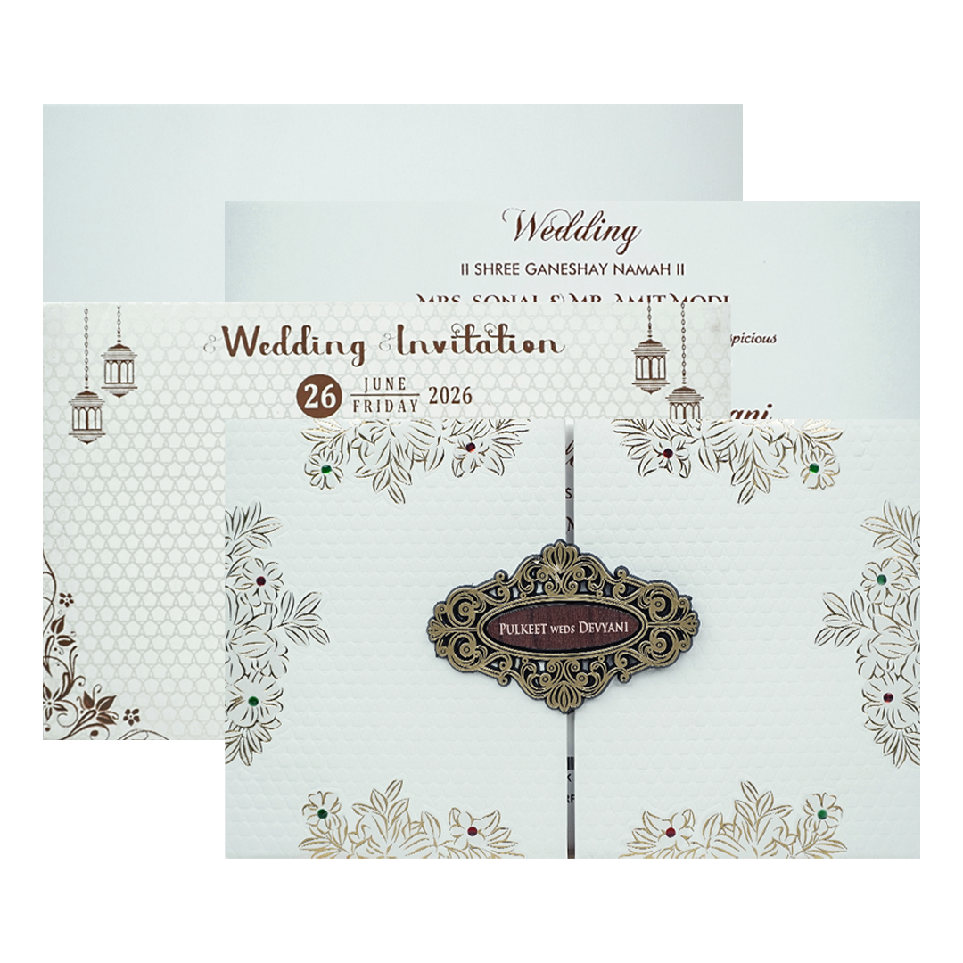 White Floral Padded Wedding Card-KJTS1853