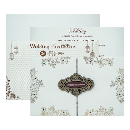 White Floral Padded Wedding Card-KJTS1853
