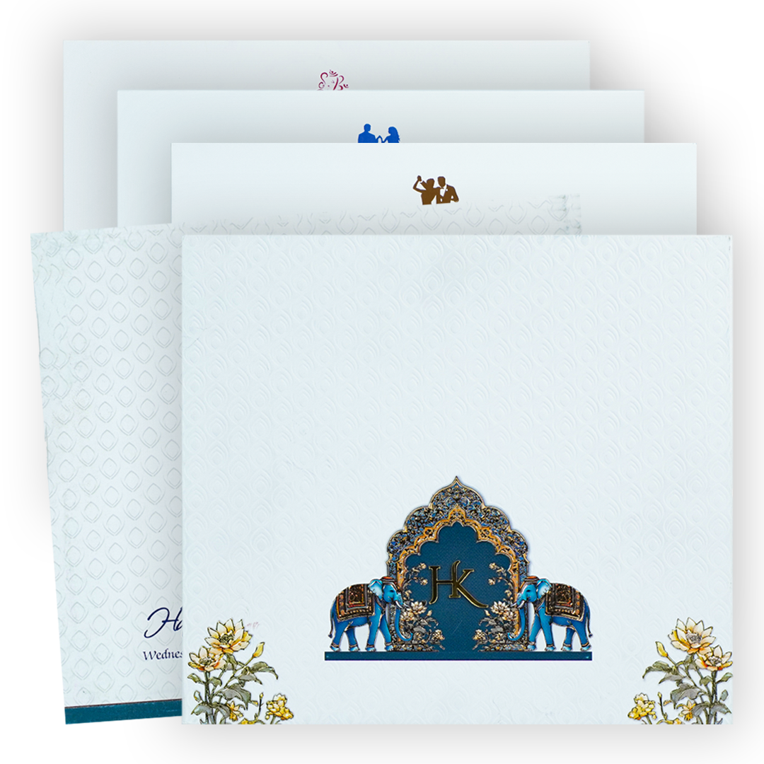 White Padded Floral Wedding Card-KPR25080