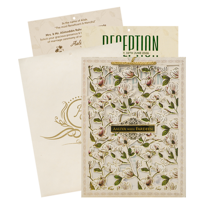 Cream Pink Floral Laser Cut Wedding Card-KVN06350