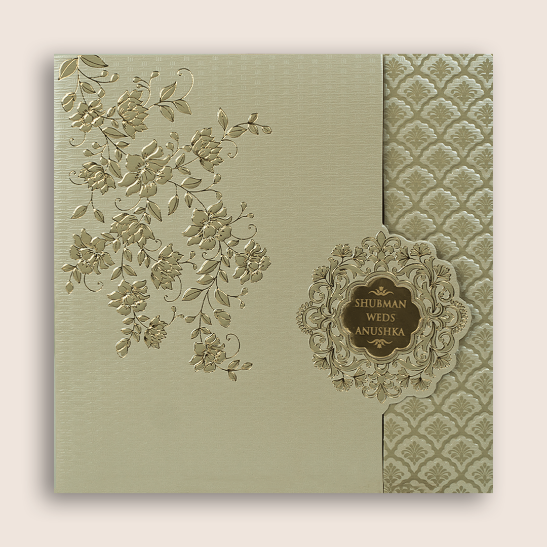 Cream Embossed Floral Door Style Wedding Invitation - KRB10110