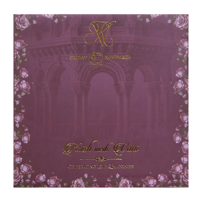 Purple Palace Rose Padded Couple Wedding Card - KVN07660