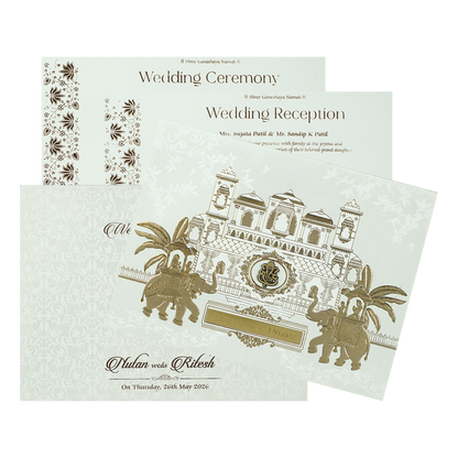 White Palace Royal Elephant Padded Wedding Card-KRE28360