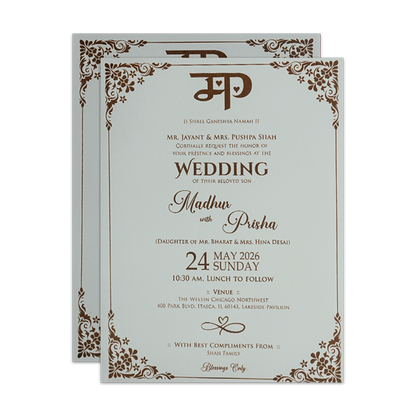 White Floral Padded Wedding Card-KSH73550