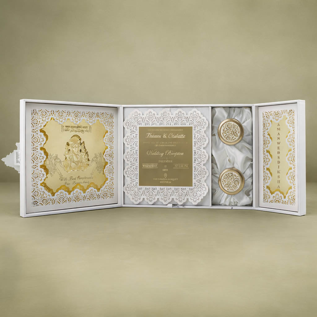 Cream Gold Laser-Cut Luxury Invitaion Box-KNLW20246
