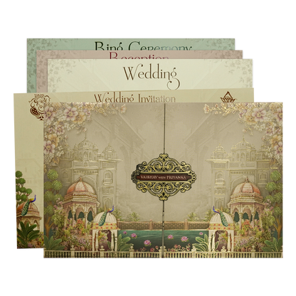 Grey Palace Floral Padded Wedding Card-KSH72180