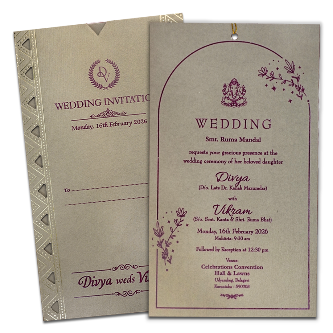 Grey Gold Single Sheet Tassel Wedding Card-KNPD1123