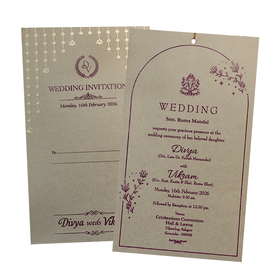 Grey Gold Tassel Single Sheet Wedding Card-KNPD1121