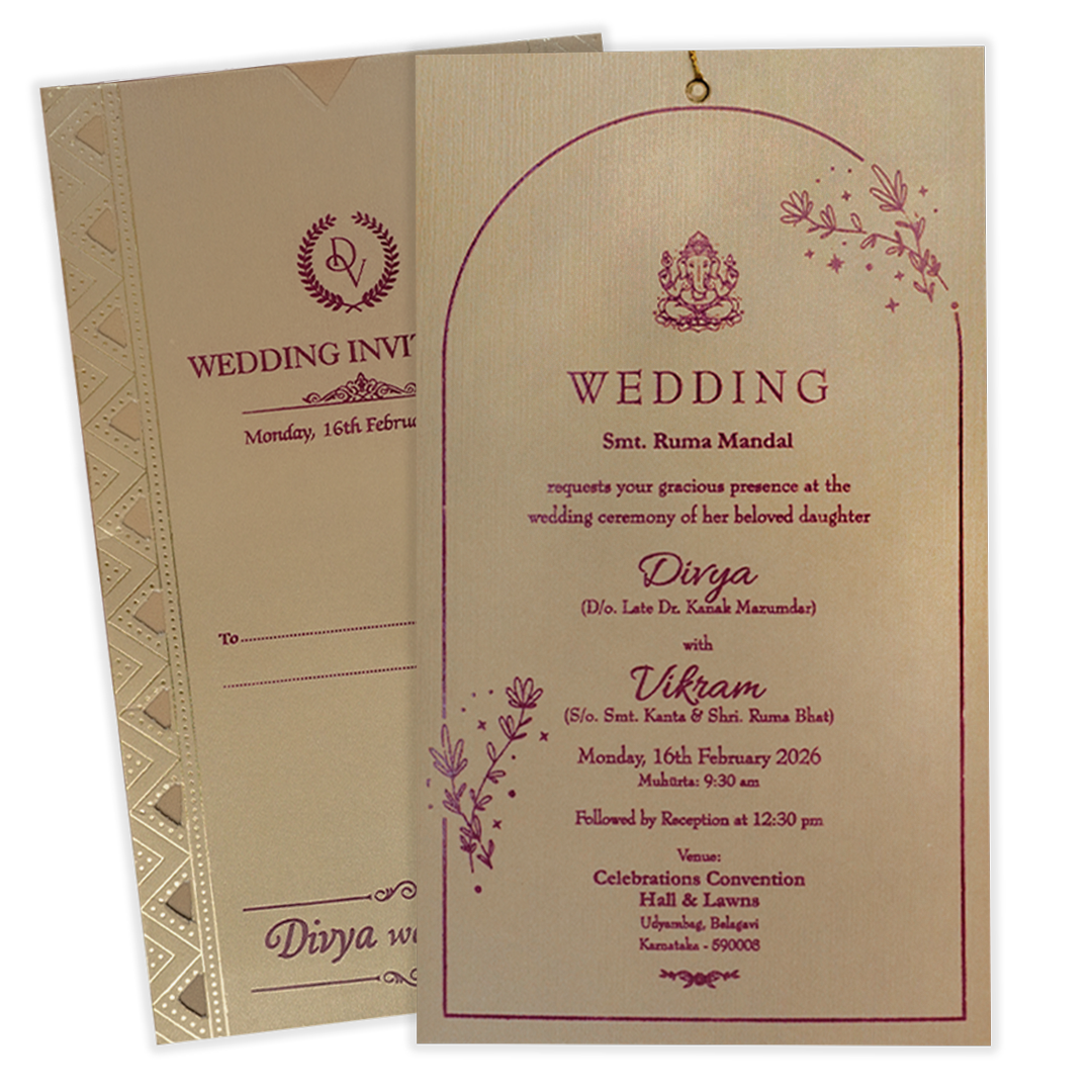 Gold Single Sheet Tassel Wedding Card-KNPD1122