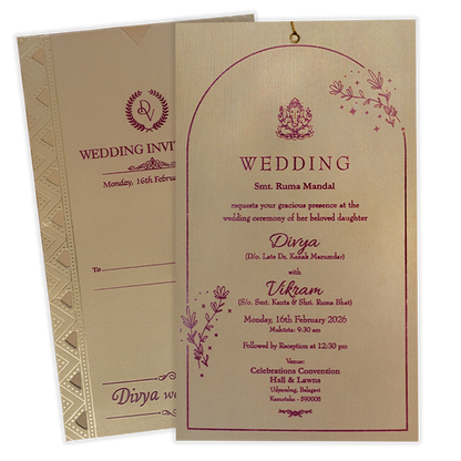 Gold Single Sheet Tassel Wedding Card-KNPD1122