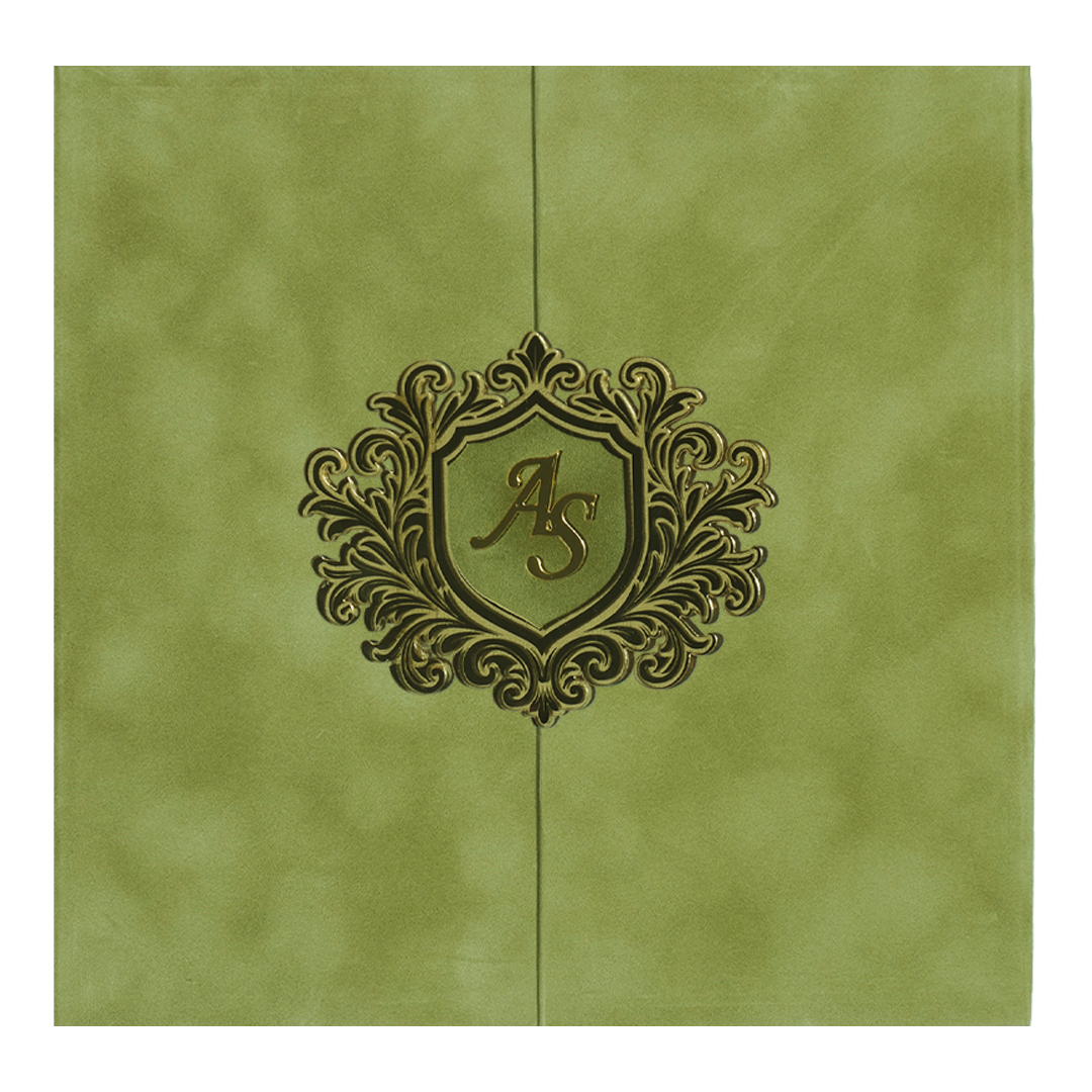 Green Emblem Wedding Invitation Box-KMMEX8390