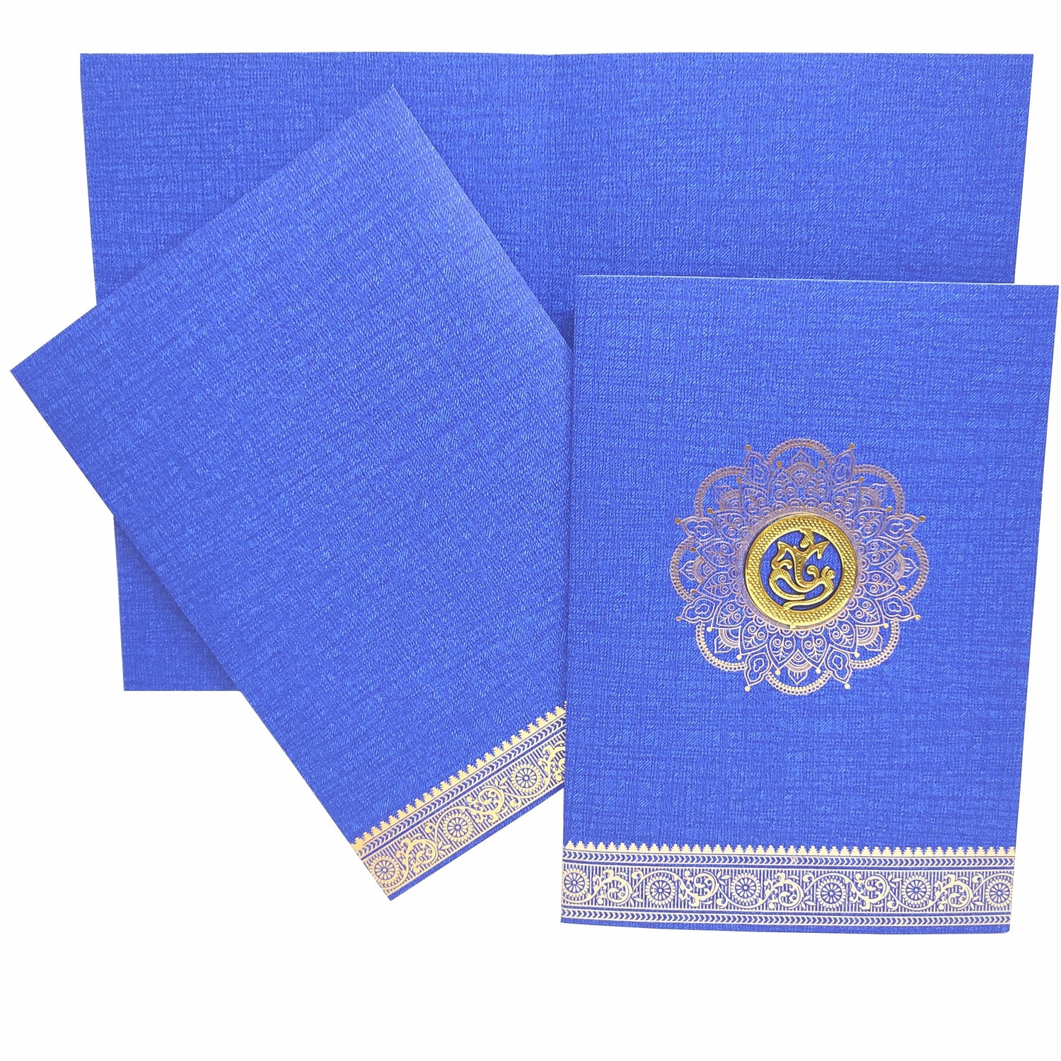 Blue Metallic Designer Invitation Card With Gold Foiling Print-KNCM26BF-King of Cards