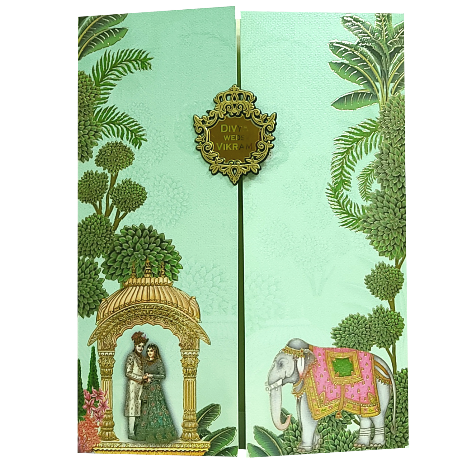 Green Arch Bride Groom Nameplate Marriage Card-King of Cards