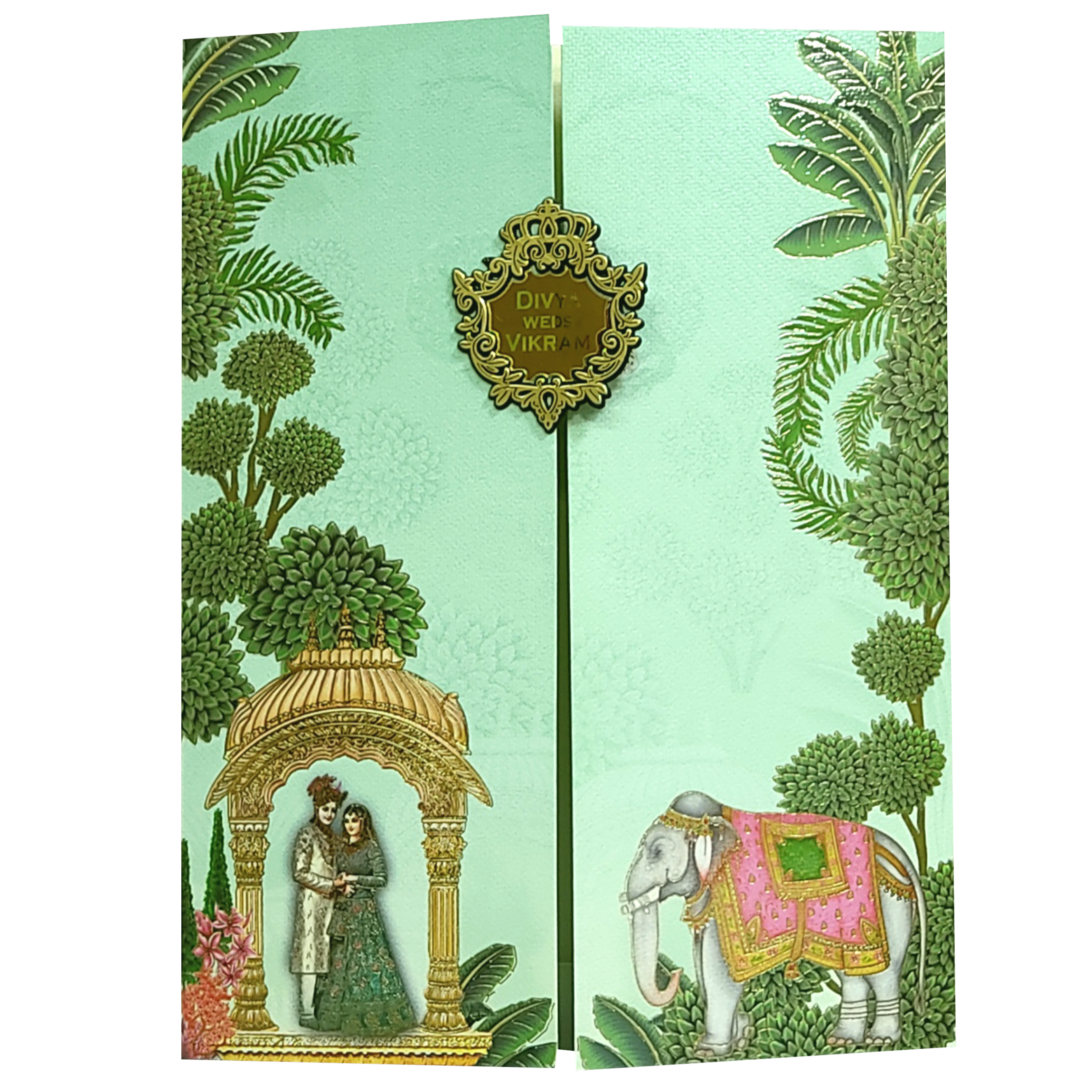 Green Arch Bride Groom Nameplate Marriage Card-King of Cards