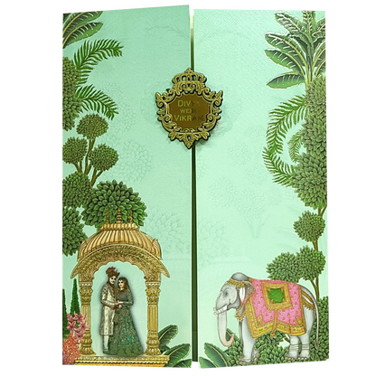 Green Arch Bride Groom Nameplate Marriage Card-King of Cards