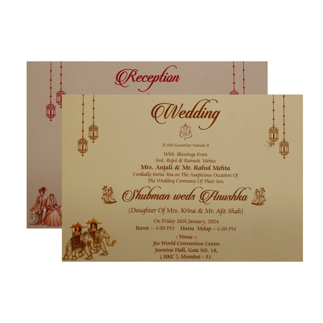 Cream Padded Wedding Invitation Card-King of Cards