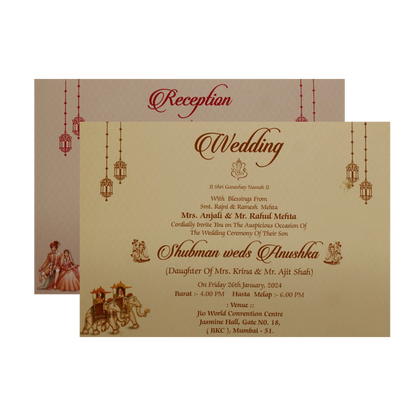 Cream Padded Wedding Invitation Card-King of Cards