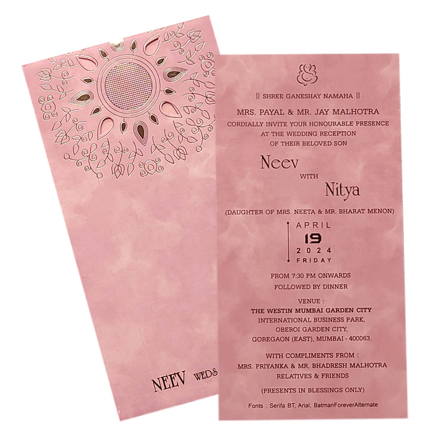 Pink Single Sheet Wedding Card-King of Cards