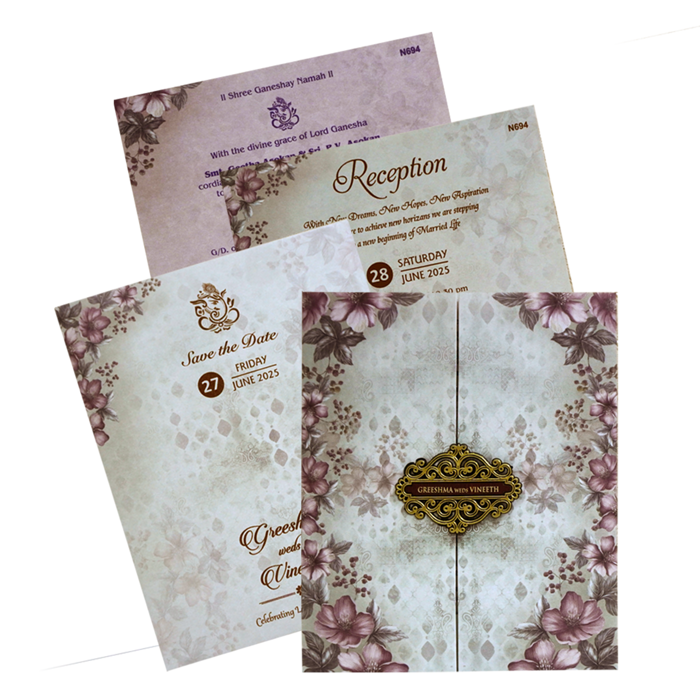 Ash Grey Floral Design Invitation-King of Cards