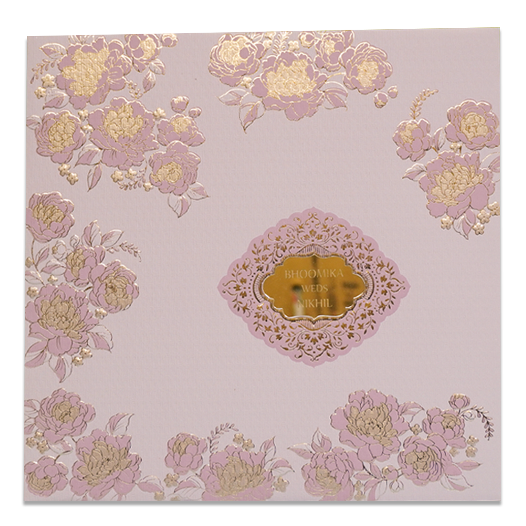 Pink Floral Gold Padded Wedding Card - KSSC2310
