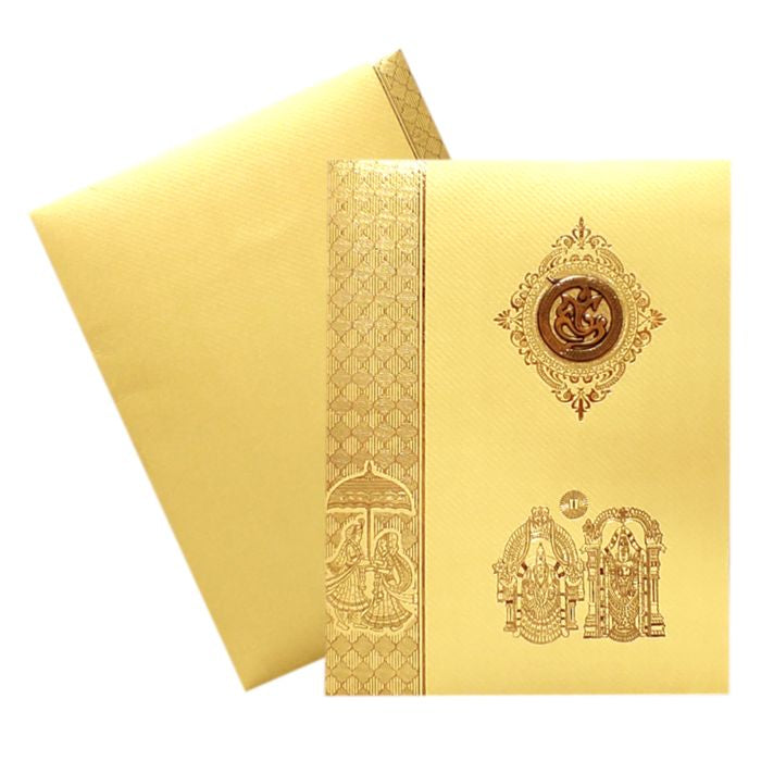 Gold Balaji Padmavathi Design Wedding Card-King of Cards