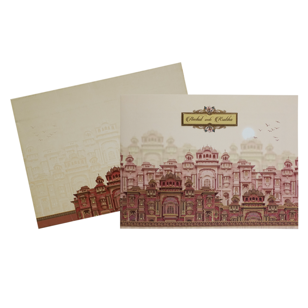 Beige Palace Wedding Invitation Card-KAC05130