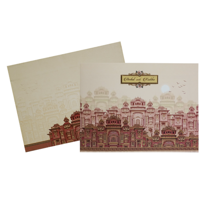 Beige Palace Wedding Invitation Card-KAC05130