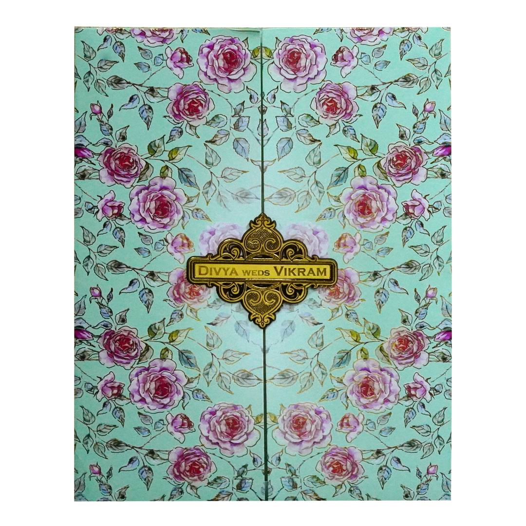 Blue Floral Door Wedding Invitation-King of Cards