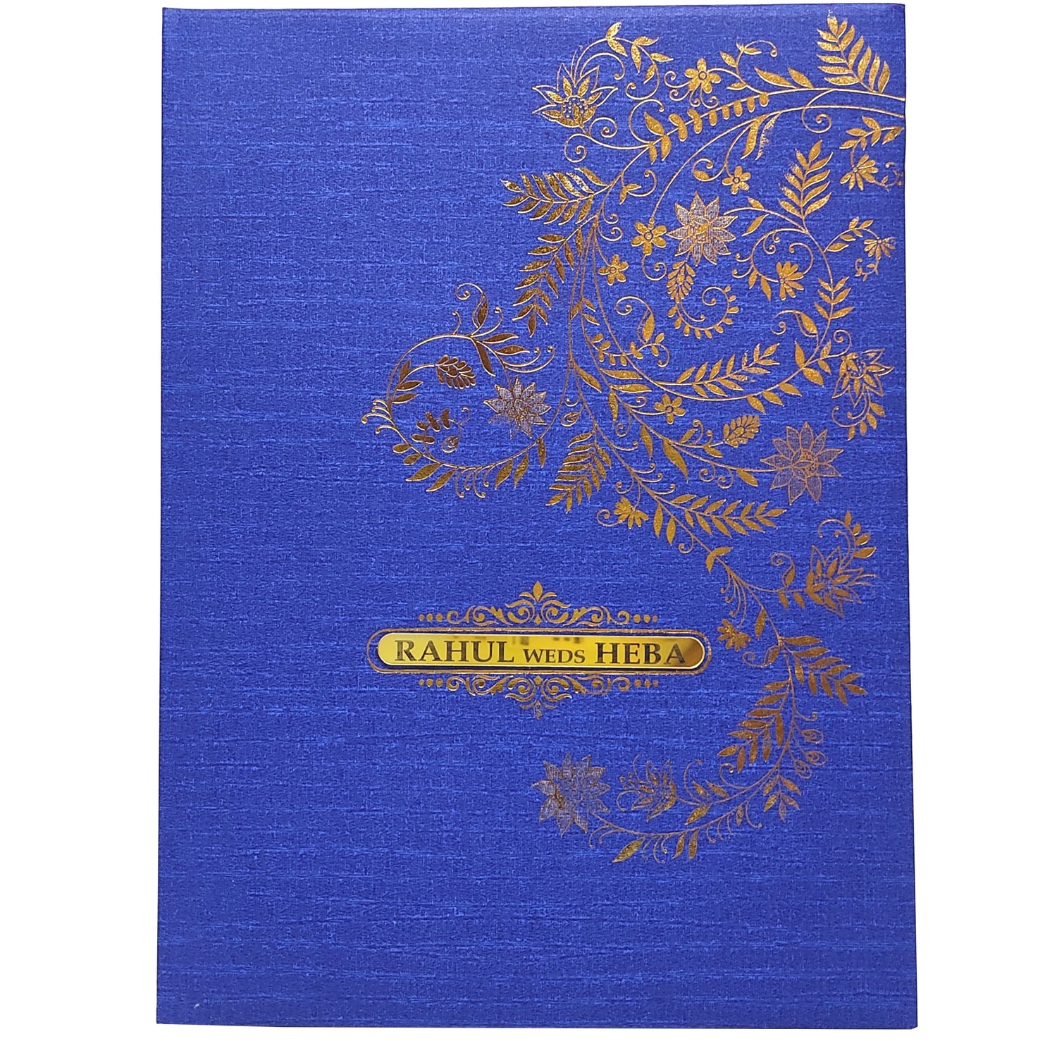 Blue Padding Floral Wedding Card In Gold Foiling Print-KNPC9519B-King of Cards