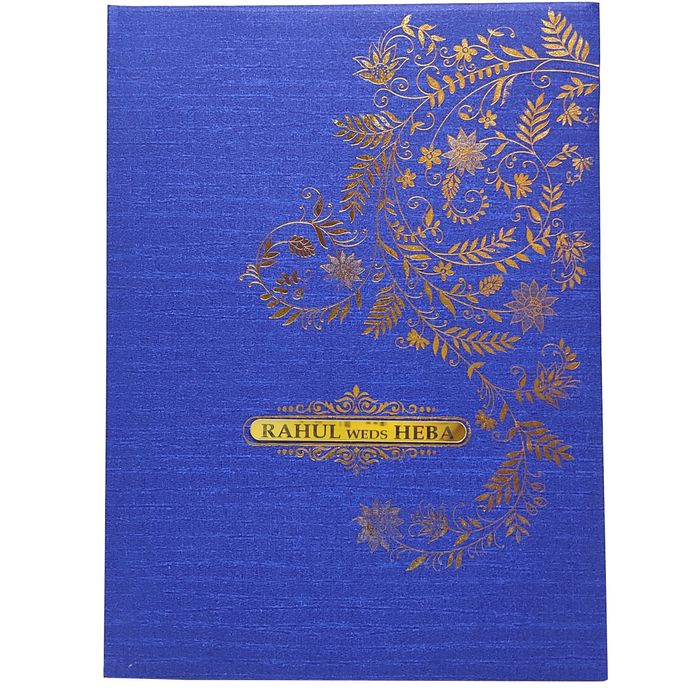 Blue Padding Floral Wedding Card In Gold Foiling Print-KNPC9519B-King of Cards