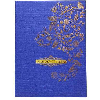 Blue Padding Floral Wedding Card In Gold Foiling Print-KNPC9519B-King of Cards