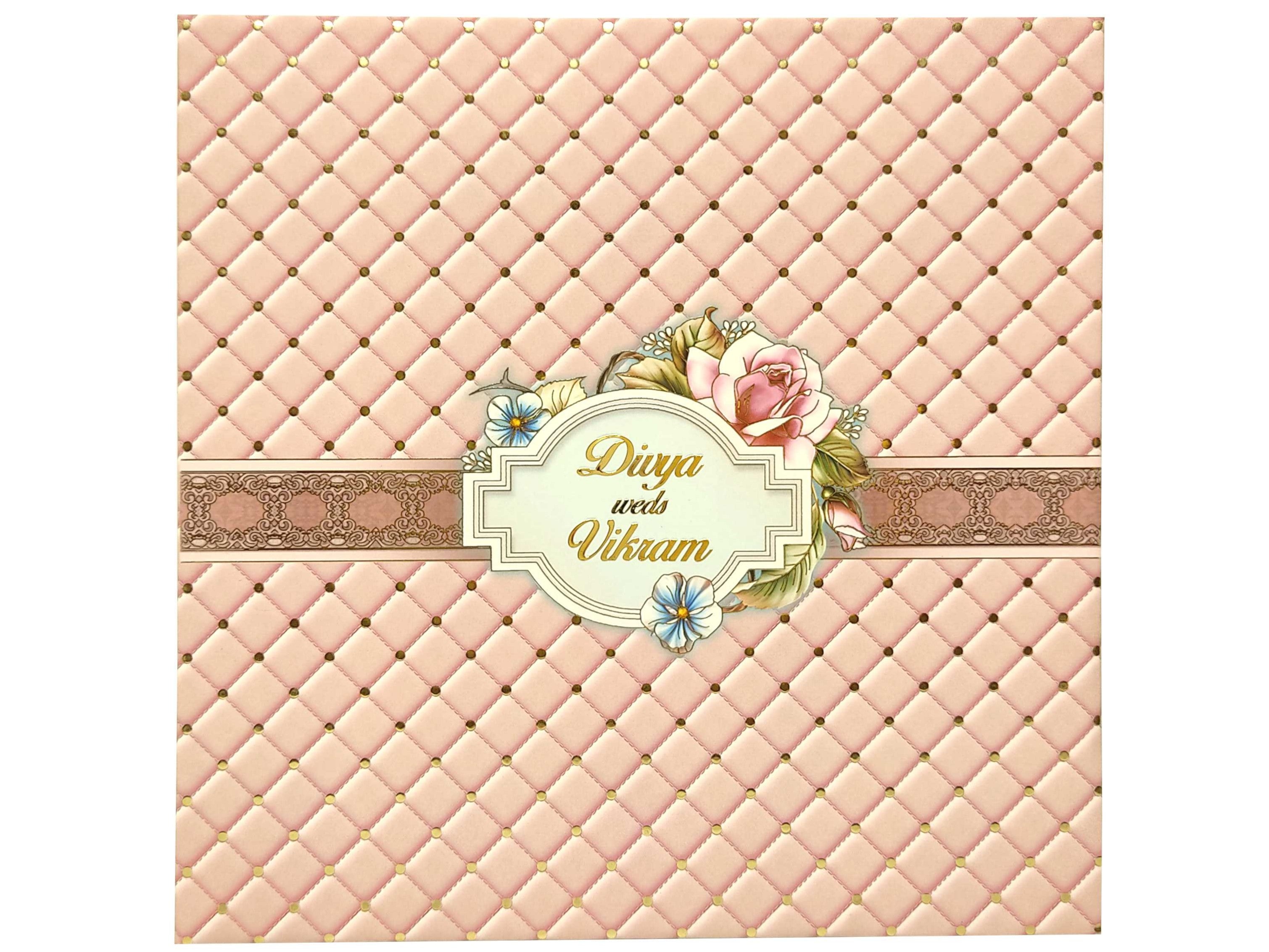 Pink Embossed Designer Padding Invitation Card-KNPO01LP-King of Cards