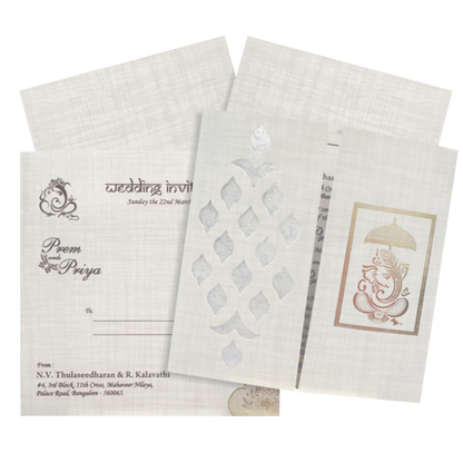 Grey Gold Metallic Laser Cut With Gold Wolly And Gold Ganesha Print-KNRP43420