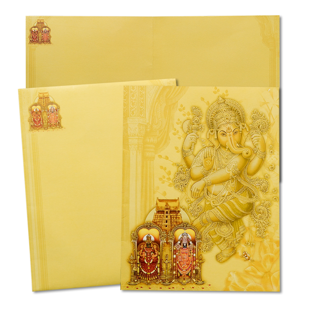 Yellow Balaji Ganesha Wedding Card-KNK3111